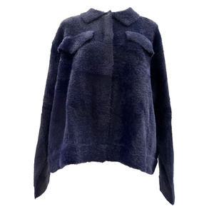 DG2 Diane Gilman Women's 3X Virtual Stretch Fuzzy Knit Sweater Jacket Navy